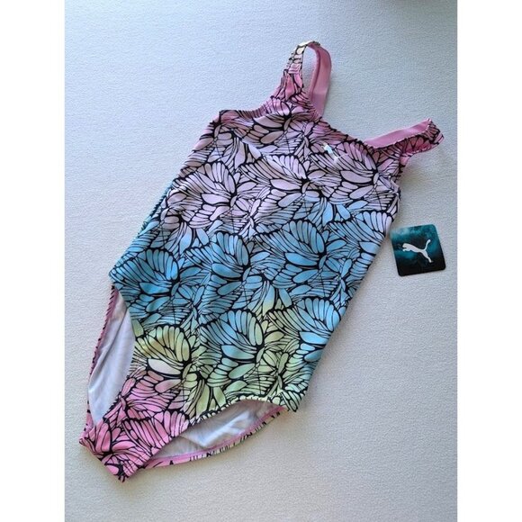 PUMA Swimsuit Girl's Size Large One Piece Crossback Butterfly Summer Beach NEW - Picture 2 of 6